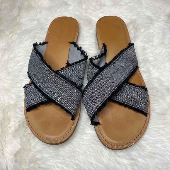 TOMS Viv Black Slide Sandals 7 - Picture 3 of 8